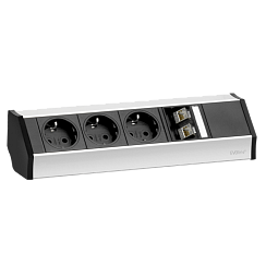 EVOline V-Dock (3  эл. роз. + 2* RJ45), Фиксированный кабель питания 2,5 м с обжатыми концевиками проводов, штепсель не приложен. С профильным креплением 100 мм.