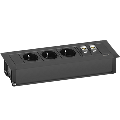 EVOline Frame Dock (3 эл. роз + 2 RJ45 Cat.6), кабель 3м с вилкой, вывод провода снизу